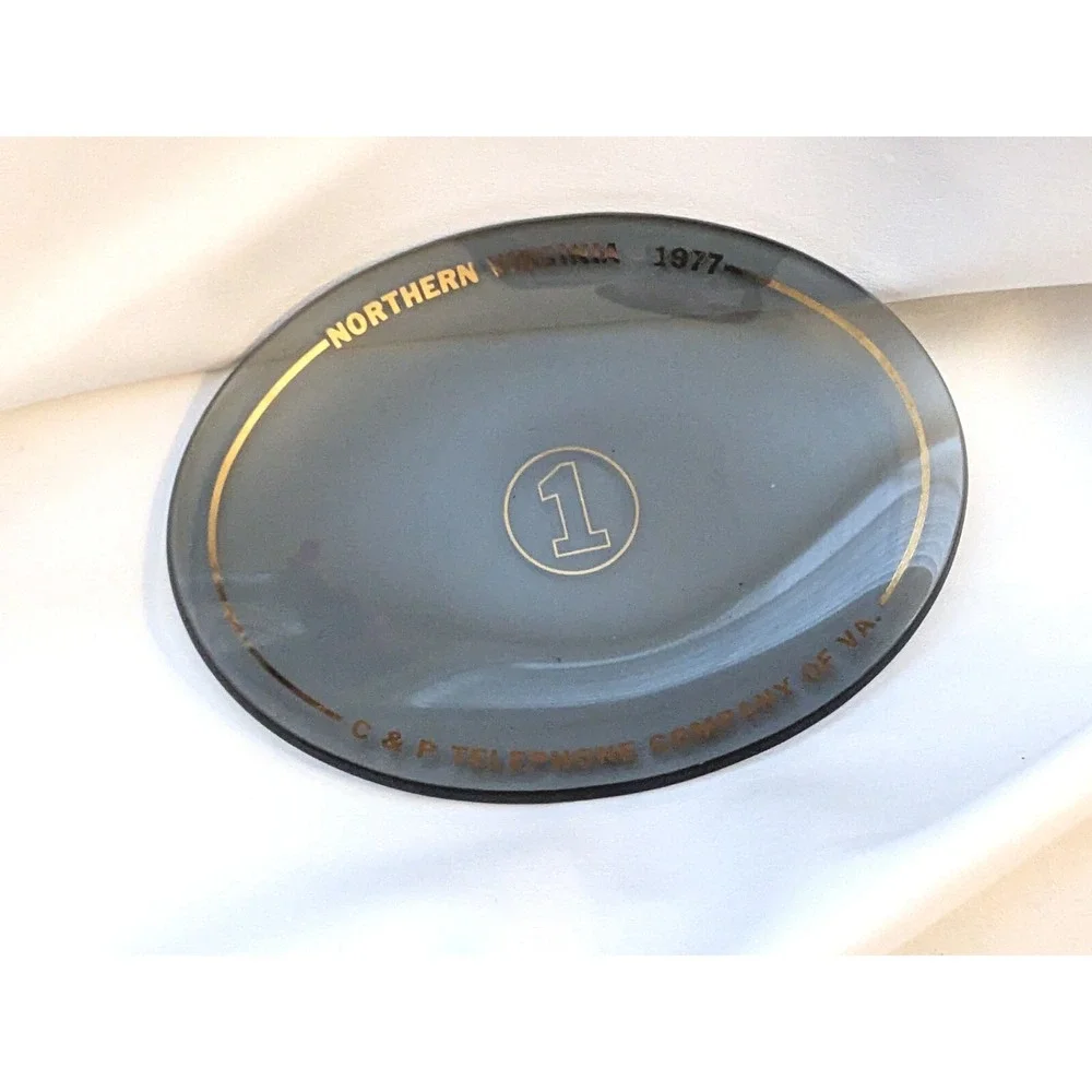 1977 C & P Bell Telephone NOVA Virginia Company Smoked Glass Plate Tray 9 x 6